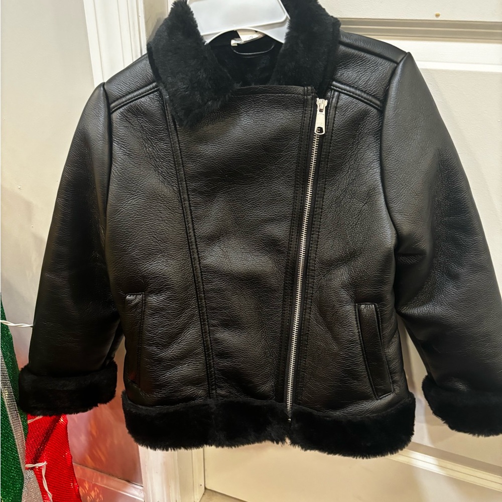 Girls faux leather jacket with fur inside